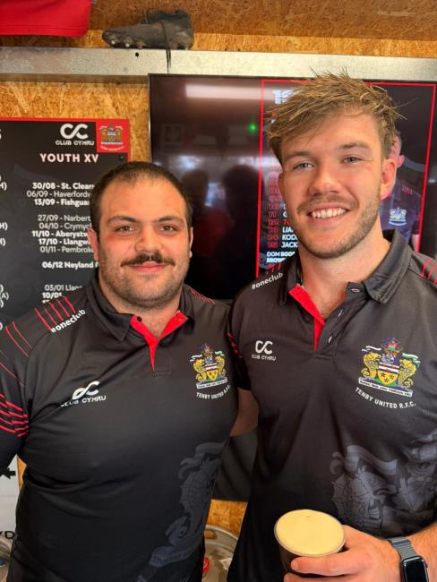 Dom Booth - playing his first game of the season for Tenby - and try scorer Max Brindley